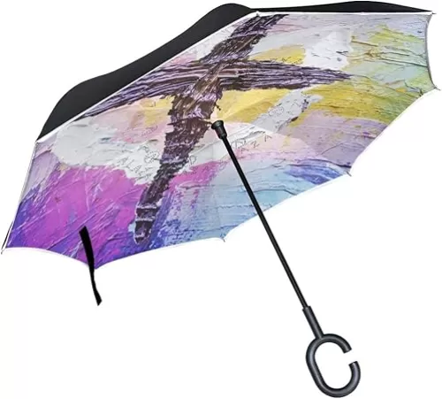 Double Layer Inverted Umbrella Cars Reverse Umbrella with C-Shaped Handle - Leopard Skin Heart Animal Sturdy Windproof and UV Protection Compact Travel Umbrella for Women Men