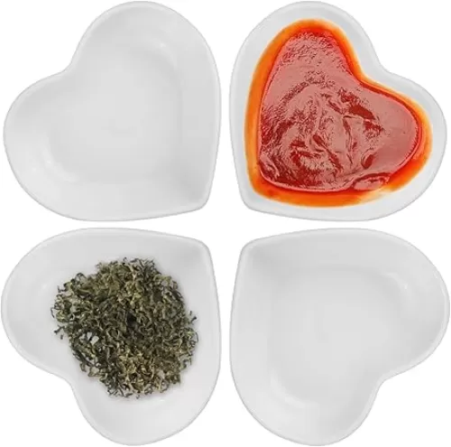 DS. DISTINCTIVE STYLE 4 Pieces Tea Bag Holder Teabag Coaster Seasoning Dish for Sauce Dessert (Heart) (Heart)