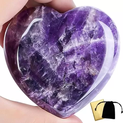 DUQGUHO 60mm Amethyst Crystal Heart Large Healing Crystals Heart Love Shaped Stone Crystal 1PC