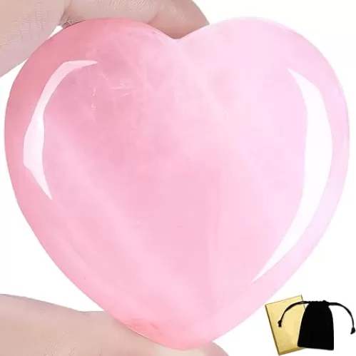 DUQGUHO 60mm Rose Quartz Crystals Heart Large Healing Crystals Heart Love Shaped Stone Pink Crystal Gifts 1PC