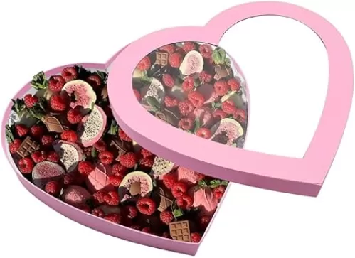 Dylcypheria 12.5inch Empty Big Heart Shaped Gift Box With Window Charcuterie Cardboard Chocolate Strawberry Packaging Valentine