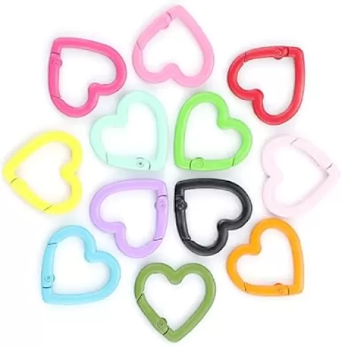 esowemsn 20pcs Assorted Color Alloy Heart Shape Key Ring 25mm Heart-shaped Carabiner Trigger Snap Clip Connector Spring Keyrings Buckle for Keychains, Bag, Purse, Handbag(Random Color)