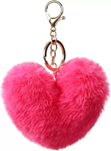 FORUBUS Heart Shaped Leopard Pom Pom Ball Keychain - Fun Accessory for Stylish Women