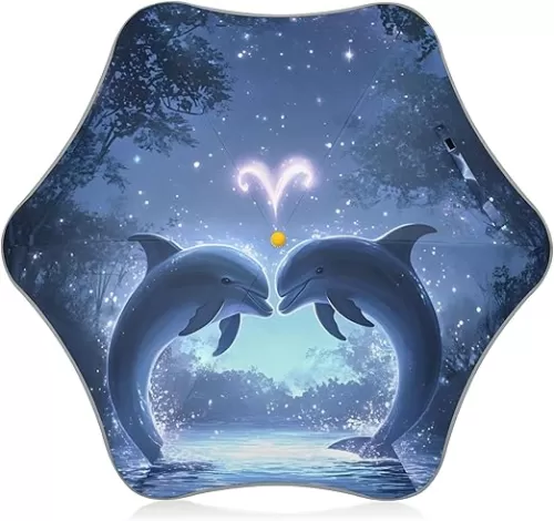 GAIGEO Heart Shaped Dolphins Valentines Kids Umbrella Girls Heavy Duty Spf 50+ Sun Umbrellas Uv Protection Kid Beach Boys Umbrellas for Rain Long Handle
