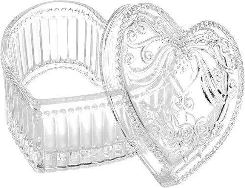 Gaolinci Crystal Glass Heart-Shaped Storage Box Embossed Jewelry Box Candy Box with Lid