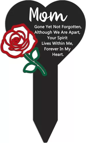 Geetery Memorial Grave Markers for Cemetery Metal Mother's Day Heart Memorial Stake Rose Sympathy Grave Plaque Stake Mom Plaque Garden Decoration for Mom Outdoors Cemetery Yard