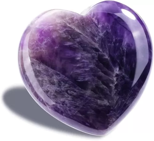 GEHECRST Natural Amethyst Crystals 60mm Large Heart Stone Healing Crystal Polished Purple Gemstone Thumb Pocket Palm Worry Stones Meditation Yoga Balancing Valentines Day Gifts