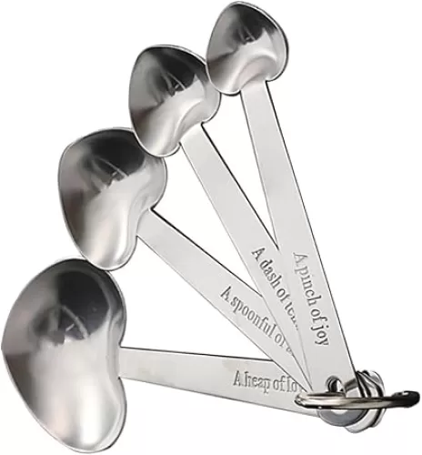 GLEAVI 1Set Stainless Steel Measuring Spoon Heart Shape Kitchen Utensils for Accurate Measurement of Spices Sugar and Liquids Cooking Tools with Hanging Ring for Easy