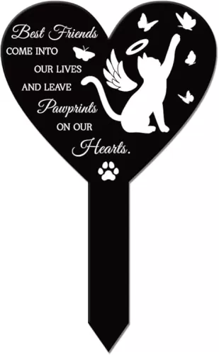 GLOBLELAND Heart Shaped Cat Garden Stake Memorial Remembrance Plaque Stake for Cemetery Acrylic Grave Stake Waterproof Sympathy Garden Stake for Yard Grave Cemetery