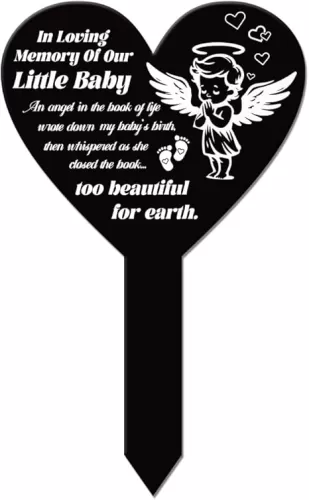 GLOBLELAND Heart Shaped Little Angel Wings Love Garden Stake Memorial Remembrance Plaque Stake Cemetery Acrylic Waterproof Sympathy Garden Stakes for Yard Grave Cemetery