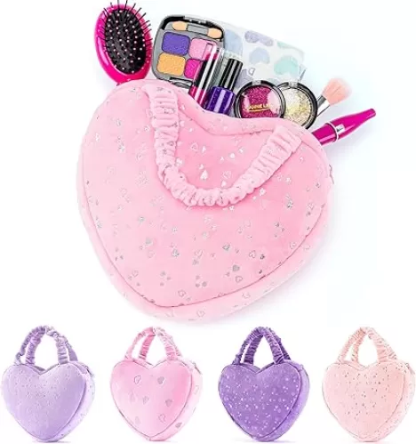 Gloveleya Baby Handbagag Pink Heart-shaped Features Colorful Heart Patterns, Soft Fabric, Perfect for Carrying Essentials in a Playful and Stylish Way, Compact Design 6-inch