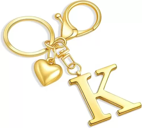 Gold Heart Initial Letter Keychain Gift for Women Bag Charm Purse Charms for Handbags Accessories Metal Alphabet A-Z