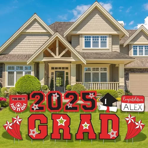 Graduation Yard Sign 2025 with Stakes, Large 2025 Graduation Lawn Signs Set (13 Pcs in Red and Black with Personalized Name DIY Board) Versatile Graduation Decorations for Grad Party Indoor or Outdoor