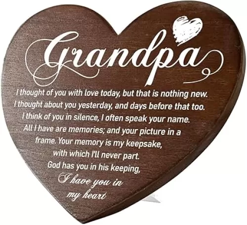 Grandpa Memorial Heart Plaque, Wooden Heart Tabletop Decor, Heart Shaped Table Sign, Grandpa Loss Gift, In Loving Memory of Passed Papa, Sympathy Condolence Gift for Loss of Grandpa