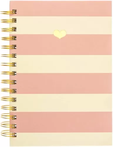 Graphique Hardbound Spiral Journal | Heart of Gold Pink Stripe Design | Premium Paper | Notebook | Diary | Lists | Record Month and Date | Great Gift | 160 Ruled Pages | 6.25” x 8.25”