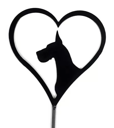 Great Dane Silhouette Metal Art Heart Shaped Gift Yard Stake Grave Marker Powder Coated Black