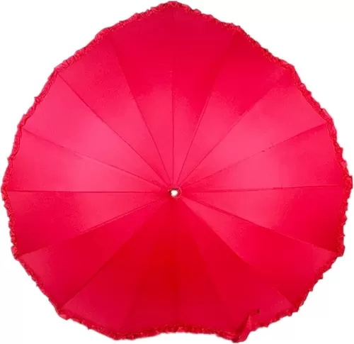 GROGG Vintage Peach Heart Shape Red Lace Stick Umbrellas for Women Sunnny or Rain