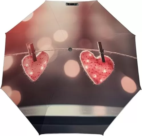 Hanging Heart Shape Travel Umbrella Windproof UV Protection Folding Umbrellas Easy Auto Open Close Durable And Compact Portable Umbrella Fits Car And Backpack
