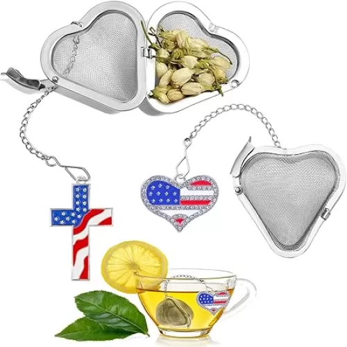 Heart Shaped Tea Infuser - 2 Pack Stainless Steel Tea Ball Steeper with Chain, Fine Mesh Loose Leaf Tea Strainer, Gifts For Tea Lovers (Cross+Love, 2PCS)