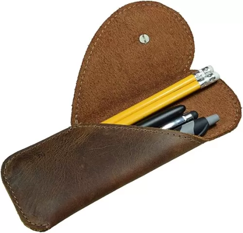 Hide & Drink, Leather Heart Pen Case, Pencil Organizer, Office Accessories, Bookworm Gifts, Handmade :: Bourbon Brown