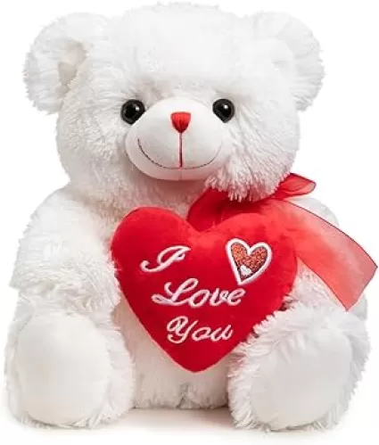 HollyHOME Teddy Bear Stuffed Animal I Love You Teddy Bear with Heart Soft Plush Toy Gift 12 inches White
