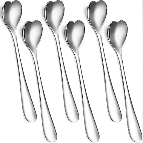 Honeydak 6 Pcs Heart Shaped Spoons Mini Coffee Spoons Stainless Steel Dessert Spoon Small Demitasse Spoons Cute Tea Spoons for Hot Tea Ice Cream Spoons, 5.9 x 1.2 Inches