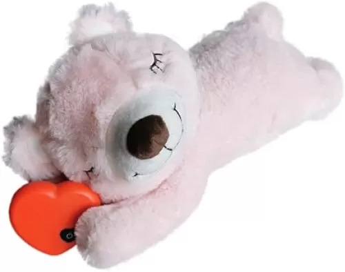 HonourHope Dog Heartbeat Toy for Anxiety Relief, Soft Plush Toy Calming Puppy Behavioral Training Aid Pet Companion Pillow for Puppy Dog Cat Kitty Pets - Bear Pink