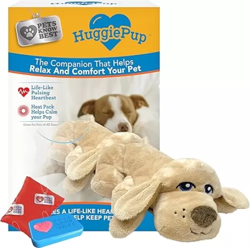 HuggiePup by Pets | Comfort Companion with Heartbeat Sleep Aide for Dogs & Puppies, Heating for Calming Relief Day or Night, Crate & Behavioral Training Essential for All Sizes & Breeds | Golden