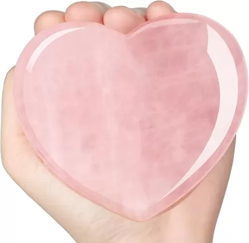 ideayard Big Rose Quartz Heart 72-75mm Love Healing Crystal Meditation Palm Stone Quartz Worry Stone for Relieve Anxiety Stress Tool