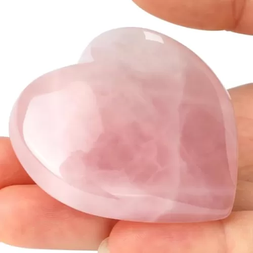 Ideayard Rose Quartz Heart Stone - Puff Love Palm Healing Crystal, Reiki Gemstone Worry Stone for Anxiety