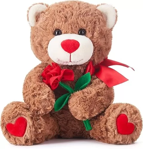 IKASA Bear Stuffed Animal Love Plush Toy with Bow for Valentine, Cute 10.6" Soft Plushie Small Toy, Gifts for Girlfriend (Bear)