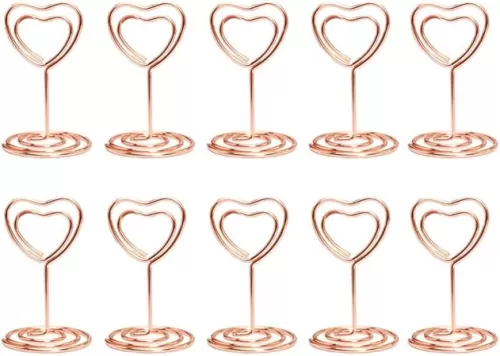 JANOU Mini Heart Shape Photo Stand Place Card Memo Holder Note Clip for Wedding Party Decoration Pack 10pcs (Rose Gold)