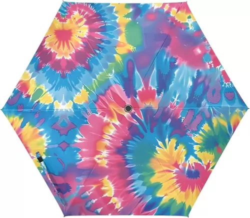 JIPONI Tie Dye Heart Shape Travel Umbrella Personalized Automatic Folding Umbrellas Windproof UV Protection Sun Rain Umbrella