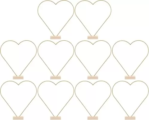 jojofuny 10 Sets Floral Hoop Centerpiece, Heart Shape Dream Catcher Hoop, Floral Wreath Ring for Wedding with Wood Holder Stands, DIY Craft Round Dream Catcher Rings