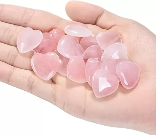 Jovivi 10 Pcs 0.8" Heart Crystals Healing Stone Carved Natural Rose Quartz Crystal Heart Love Polished Gemstone Palm Worry Stones Reiki Meditation Home Decor Gift