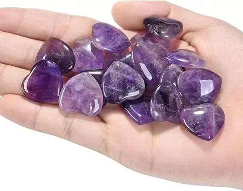 Jovivi 10 Pcs 0.8 Inch Heart Crystals Healing Stone Natural Amethyst Crystal Heart Love Polished Gemstone Palm Worry Stones Reiki Meditation Home Decor Gift