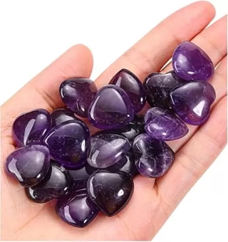 Jovivi 20pcs Heart Crystals 0.8 * 0.4 Inches Natural Amethyst Healing Crystal Carved Polished Hearts Palm Gemstones Worry Stone Chakra Reiki Meditation Love Gift
