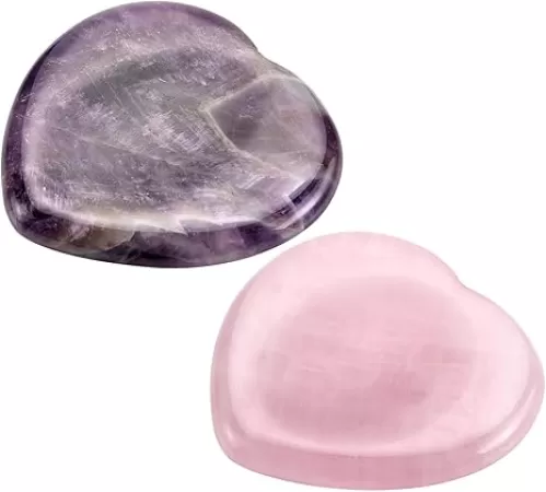 Jovivi 2pcs 40mm Worry Stones for Anxiety Amethyst Rose Quartz Crystal Heart Love Healing Crystals Natural Reiki Gemstone Palm Pocket Stones Energy Chakra Balancing Meditation Gift