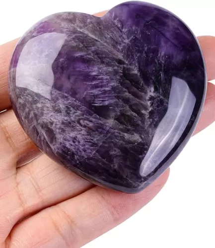 Jovivi 60mm Large Amethyst Crystal Heart Healing Crystals Heart Stones Polished Pocket Love Gemstones Chakra Reiki Energy Balancing Meditation Gift