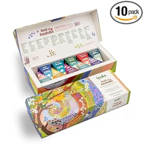 Lazika Tea Variety Pack with Lovely Presentation Box, Black, Green and Herbal Tea Sampler Gift Set, 10 Counts, Premium Collection with Pyramid Infuser Bag, Handcrafted