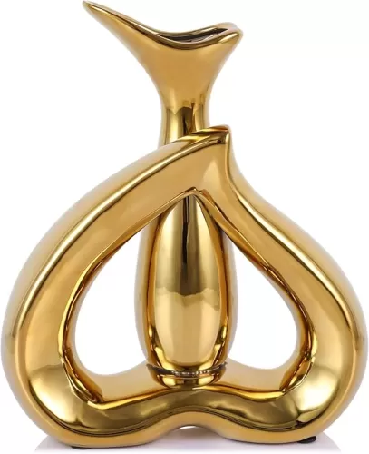 LCCCK Gold Heart Shaped Vase - Modern Creative Love Flowers Vases for Gold Home Decor and Elegant Table Centerpieces Living Room, Shelf, Wedding Jarrones Decorativos