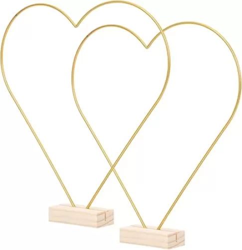 LIFKOME 2 Sets Heart Shape Floral Hoop Wreath Making Frame with Wooden Base DIY Dream Catcher Ring for Table Centerpieces Decoration