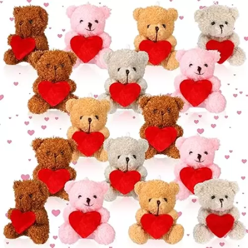 Liliful 20 Pcs Valentine Animals Bear with Heart Mini Valentine's Day Stuffed Animals Bulk Plush Animals for Valentine's Day Plushie Gifts