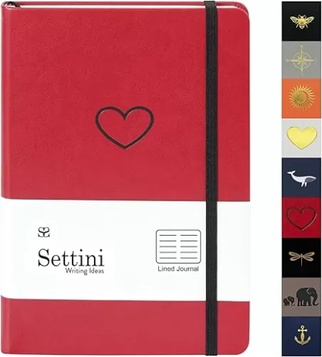 Lined Journal - A5 Vegan Leather Notebook, 192 Archival-Quality Pages, QuillEase Bleed-Free Paper, Inner Pocket & Bookmark, Ideal for Journaling - Red Heart, Birthday Gift