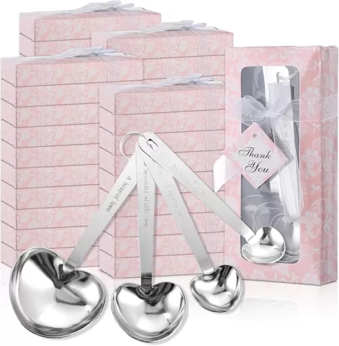 Lnrueg 30 Sets Heart Shaped Measuring Spoons, Stainless Steel Measuring Spoons 4pcs/Set For Bridal Shower Favors Wedding Favors Baby Shower Birthday Party Gift For Guests
