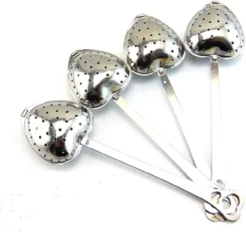 Long Grip Tea Filter, Stainless Steel Heart Shaped Tea Infuser Spoons