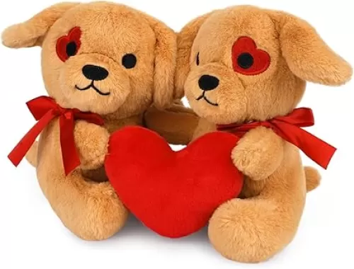 Love Dog Stuffed Animal - Pair Stuffed Dog with Heart, Soft Plush Animal Toys for Her/Girlfriend Lover Mom Kids, Home Decor