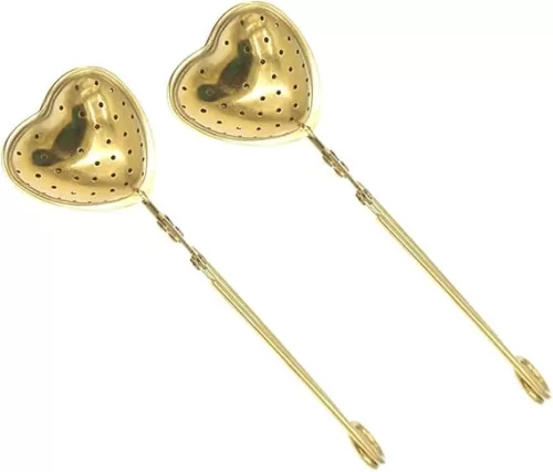 Luxshiny Fine Mesh Strainer 2pcs Spoon Strainer Creative Tea Golden Shaped Mini Steel Party Heart Mesh with Diffuser Home Fine Stainless Infuser Filter For Shape Handle Stainless Steel Tea Kettle