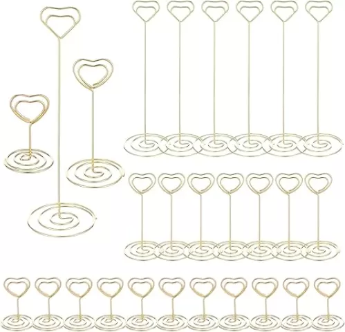 MAQUITA 36pcs Place Card Holder, Table Number Holders, Table Card Holders, Table Number Stands, Wire Table Picture Photo Holder with Heart Shaped Menu Memo Clips for Wedding Favors