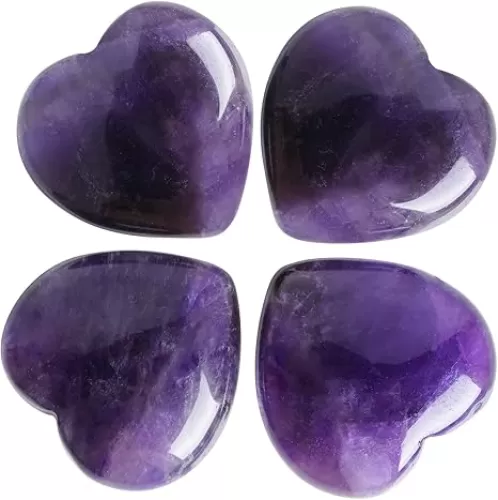 Marrywindix 4 Packs 1.2 Inches Healing Crystal Natural Amethyst Heart Love Carved Palm Worry Stone Chakra Reiki Balancing